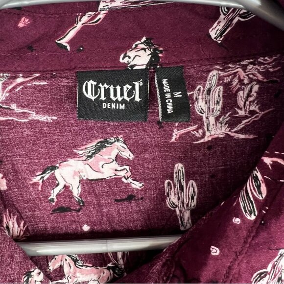 Cruel denim button up horses Burgundy Button-Up Shirt with Horse Print - Picture 5 of 8